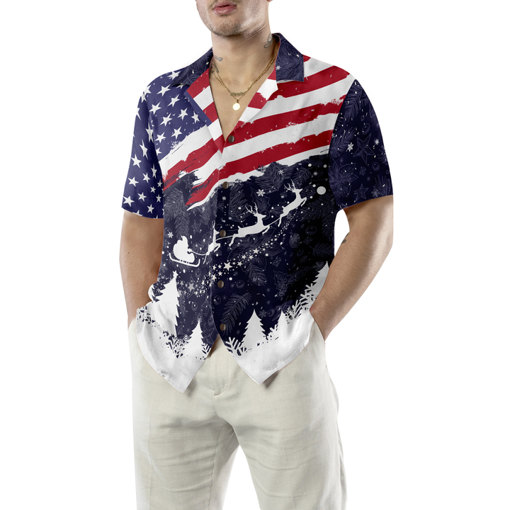 Drune | Hyperfavor Weihnachts-Hawaiianhemden, Frohe Weihnachten USA-Flaggenmuster-Shirt Kurzarm, Weihnachtshemd-Idee Geschenk für Männer und Frauen