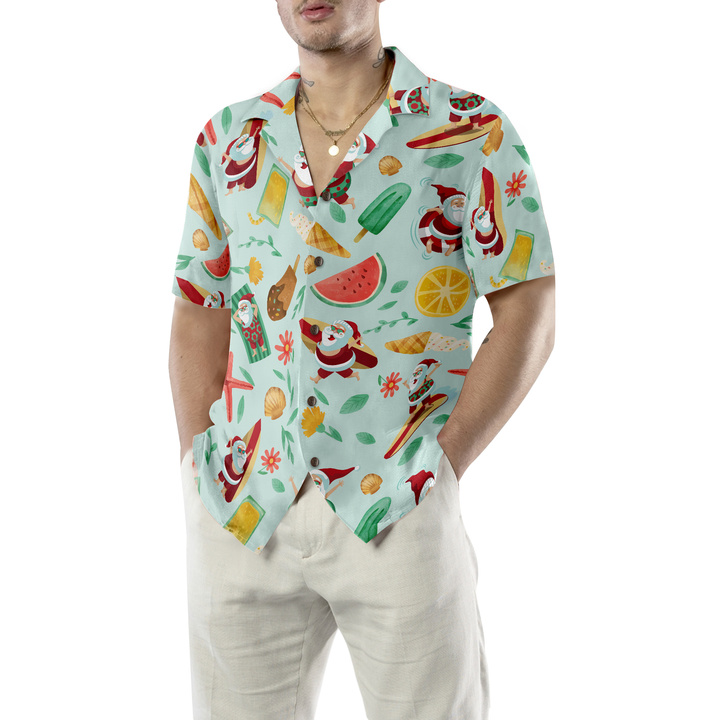 Drune | Hyperfavor Santa Surfing 2 Muster Hawaiianhemd, Weihnachtshemden Kurzarm Knopf-down Hemd für Herren und Damen