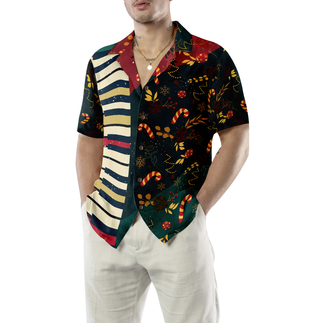 Drune | Hyperfavor Weihnachtsmuster mit Klavier Hawaii-Hemd, Weihnachtshemden Kurzarm Button-Down-Hemd für Männer und Frauen