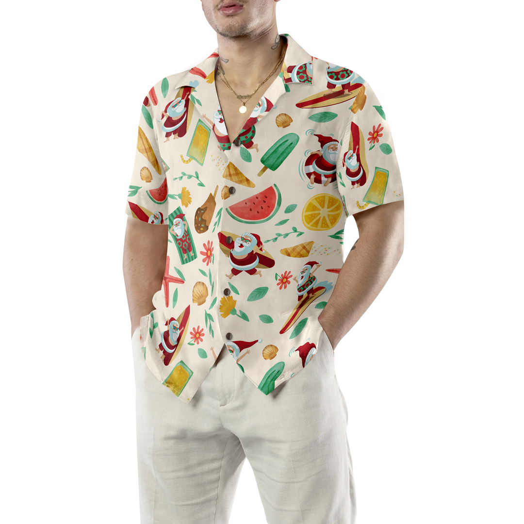 Drune | Hyperfavor Santa Surfing 1 Muster Hawaiian Shirt, Weihnachtshemden Kurzarm Knopf-down Hemd Für Männer Und Frauen