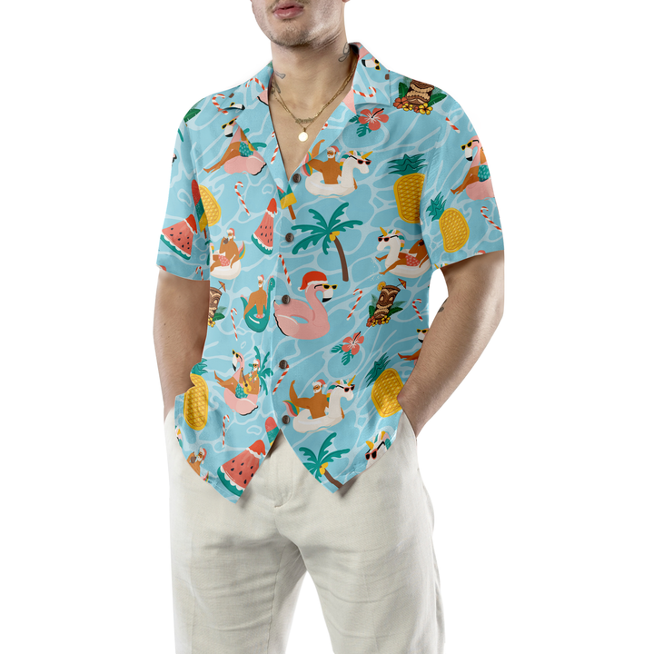 Drune | Hyperfavor Weihnachts-Hawaiian-Shirts, Santa Strand Sommerhemd Kurzarm, Weihnachtshemd Idee Geschenk für Männer und Frauen