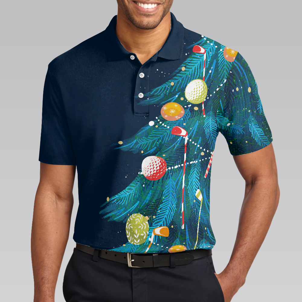 Drune | Weihnachts Golf Polo Shirts - Herren Golf Polo Shirts Kurzarm - Weihnachtsbaum Muster Shirt Dry Fit - Weihnachts Shirt Geschenkidee für Männer