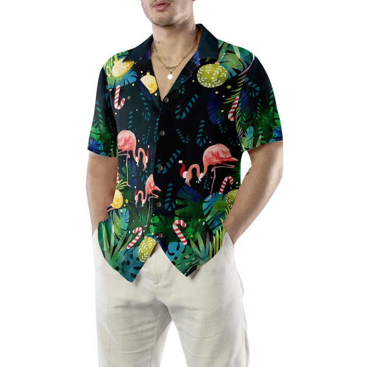Drune | Hyperfavor Weihnachts Hawaiian Shirts für Männer und Frauen, Weihnachts Flamingo Tropical Hawaiian Shirt Knopfleiste Kurzarm