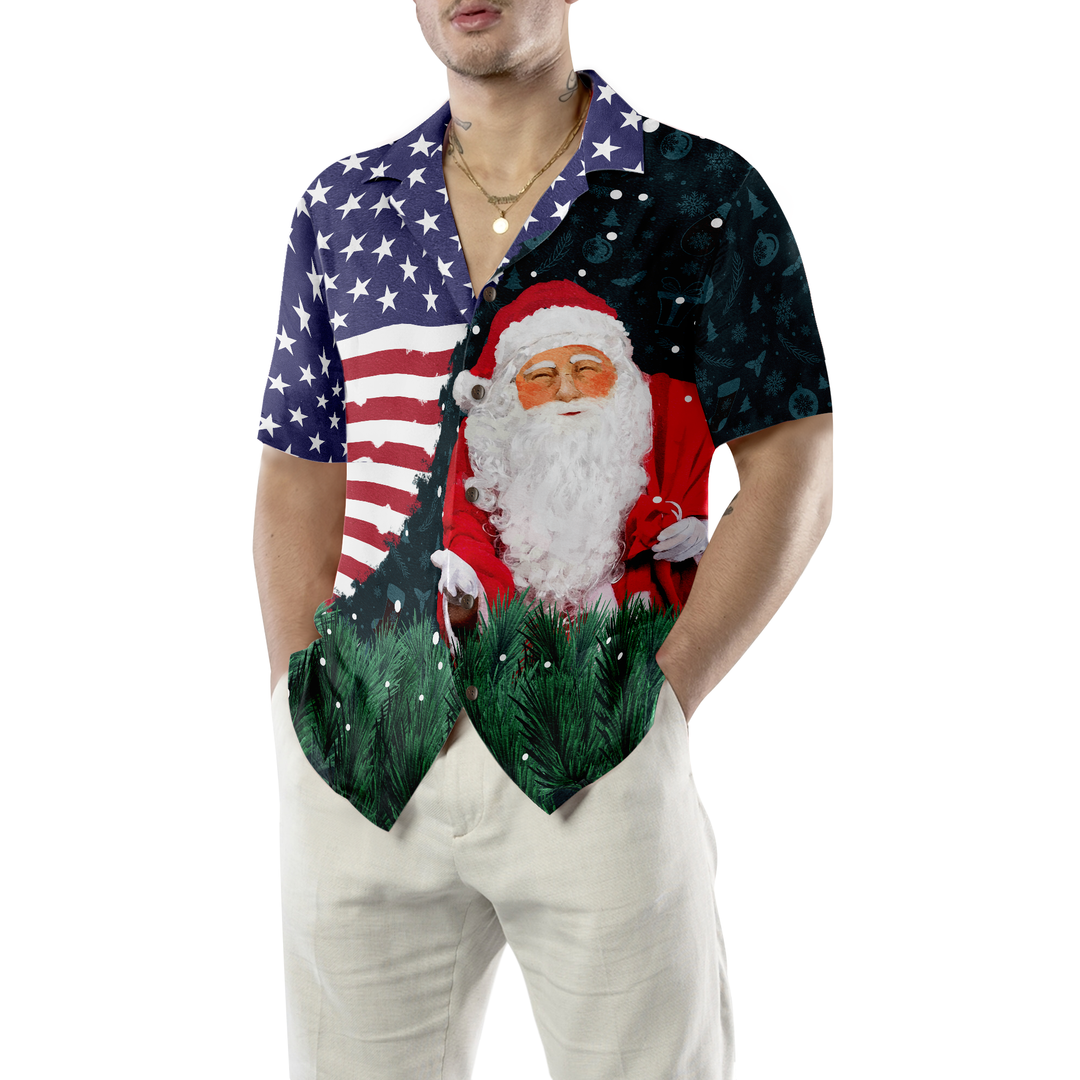 Drune | Hyperfavor Weihnachten Hawaiian Shirts, Santa USA Flaggenmuster Hemd Kurzarm, Weihnachtshemd Geschenkidee Für Männer Und Frauen