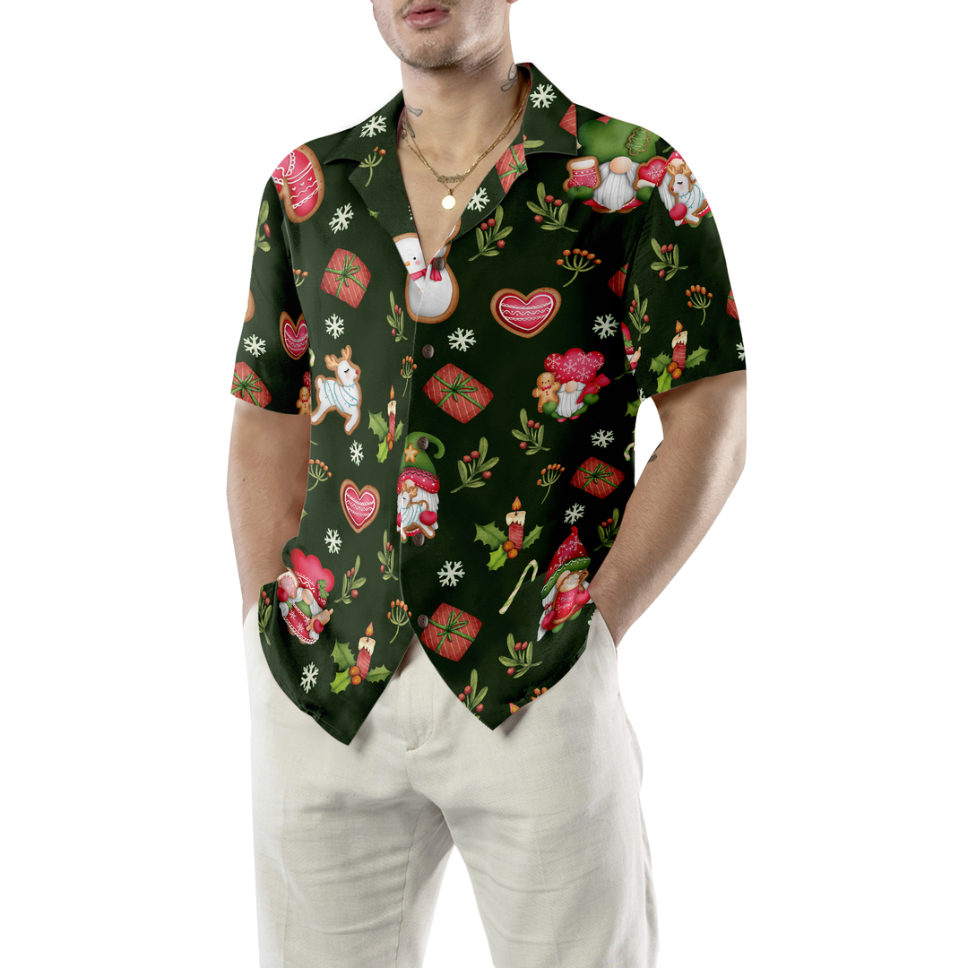 Drune | Hyperfavor Weihnachts-Hawaiianhemden für Männer und Frauen, Gnome Fröhliche Weihnachten Hawaiian Shirt Button Down Shirt Kurzarm