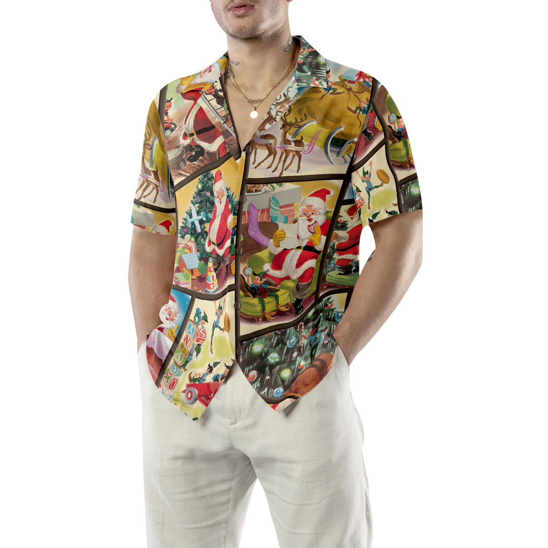Drune | Hyperfavor Weihnachten Hawaiian Shirts für Herren und Damen, Santa Elf Geschenk Hawaiian Shirt Knopfleiste Kurzarm