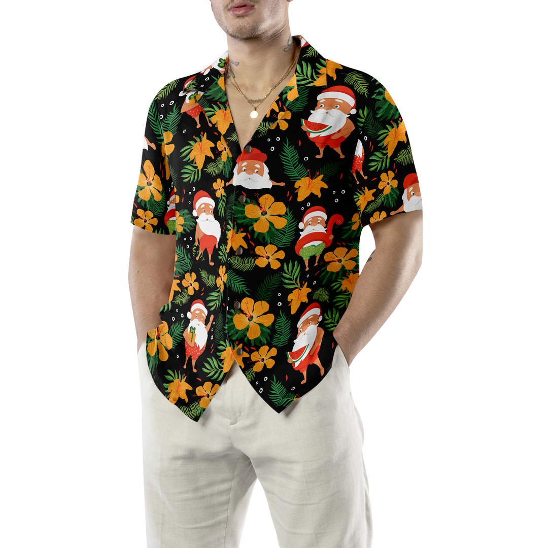 Drune | Hyperfavor Weihnachts-Hawaiianhemden, Santa Schwimmendes tropisches Muster kurzärmliges Hemd, Weihnachtshemd Idee Geschenk für Männer und Frauen