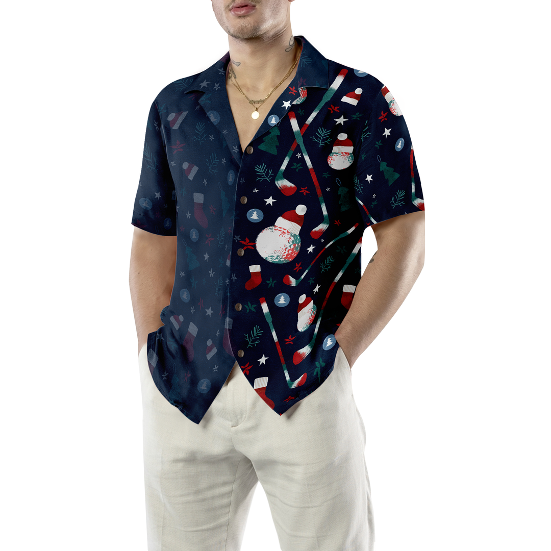 Drune | Hyperfavor Weihnachts-Golfmuster Hawaiian Shirt, Weihnachtshemden Kurzarm Button-Down Hemd für Männer und Frauen