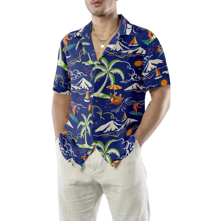 Drune | Hyperfavor Weihnachts-Hawaiian-Shirts, Santa Strand Sommer Muster 3 Kurzarmhemd, Weihnachtshemd Geschenkidee für Männer und Frauen