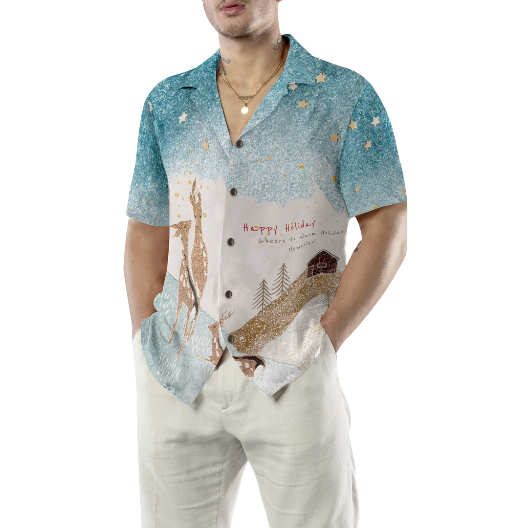 Drune | Hyperfavor Rentier Schnee Licht Hawaiian-Shirt, Weihnachtshemden Kurzarm Button-Down-Hemd für Männer und Frauen