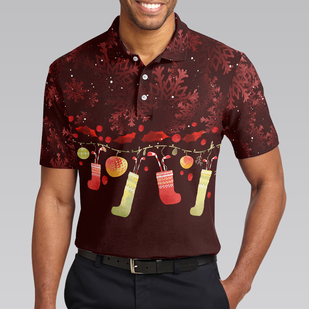 Drune | Weihnachts Golf Polo Hemden - Herren Golf Polo Hemden Kurzarm - Rotes Weihnachtsmuster Hemd Dry Fit - Weihnachts Hemd Geschenkidee für Männer