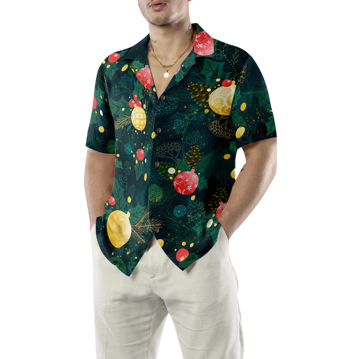 Drune | Hyperfavor Weihnachts-Hawaiianhemden, Weihnachtsbaumornament-Musterhemd Kurzarm, Weihnachtshemd Geschenkidee für Männer und Frauen