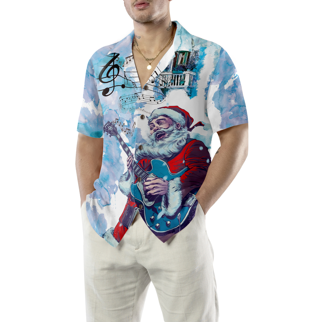 Drune | Hyperfavor Weihnachts-Hawaiianhemden, Weihnachtsmann-Gitarrenmusik-Musterhemd Kurzarm, Weihnachtshemden-Idee Geschenke für Männer und Frauen
