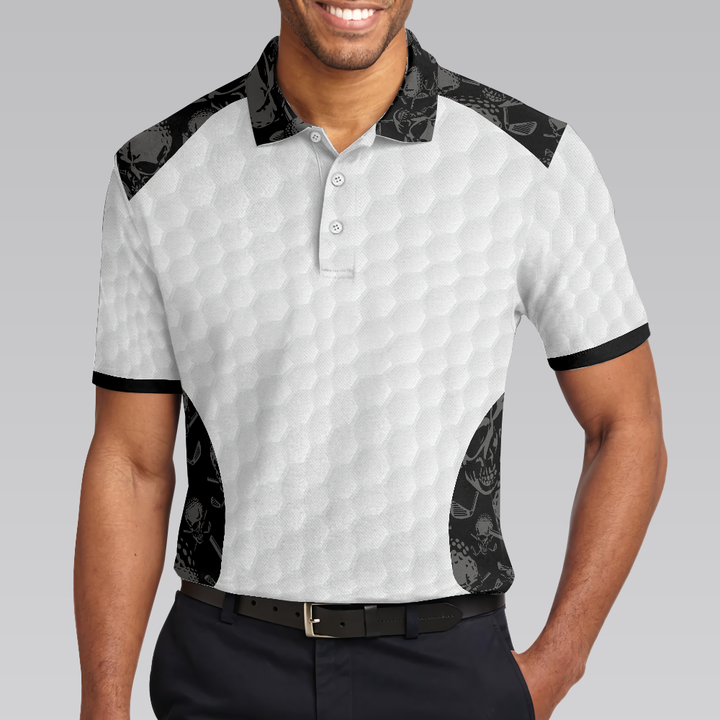 Drune | Grip It Rip It Sip It Golf Weißes Polohemd, Totenkopf-Musterhemd für Weihnachten, Gruselige Geschenkidee für Golfer