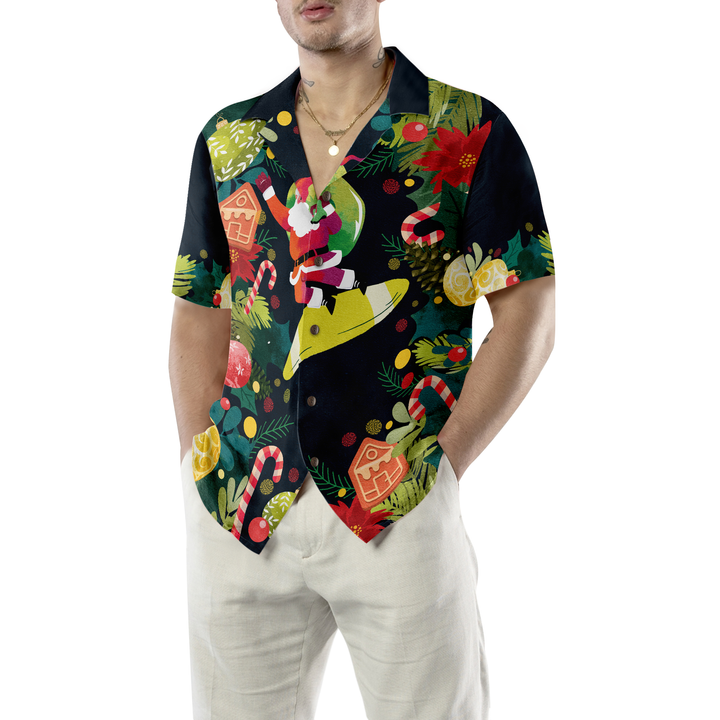 Drune | Hyperfavor Weihnachten Santa Surfen Hawaiian Shirt, Weihnachten Shirts Kurzarm Button-Down Shirt für Männer und Frauen