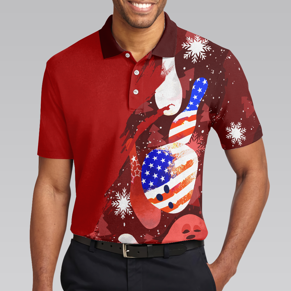 Drune | Amerikanische Flagge Weihnachten Bowlingball und Pins Herren Polohemden