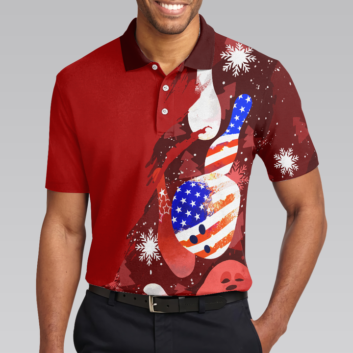 Drune | Amerikanische Flagge Weihnachten Bowlingball und Pins Herren Polohemden