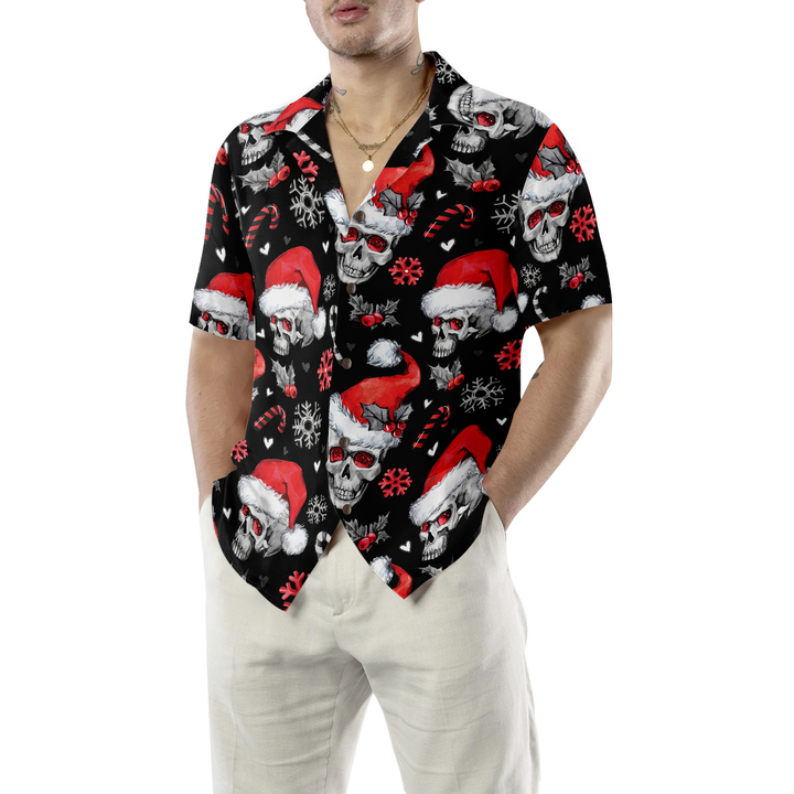 Drune | Weihnachts-Schädel mit Zuckerstangen Weihnachts-Hawaiian-Shirt, Schädel Weihnachts-Hawaiian-Shirt für Herren