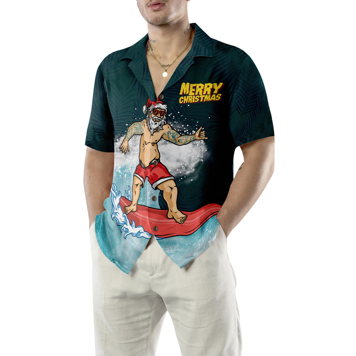 Drune | Hyperfavor Weihnachts-Hawaiianhemden, Surfender Weihnachtsmann Fröhliche Weihnachten Shirt Kurzarm, Weihnachtshemden Geschenkidee für Männer und Frauen