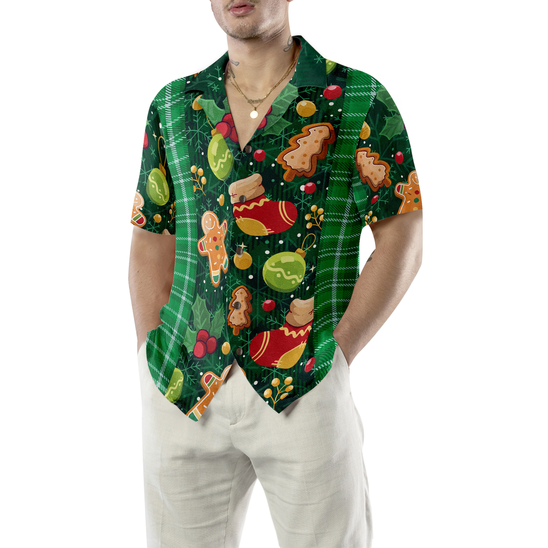 Drune | Hyperfavor Weihnachtsgrün Plaid Muster Hawaiian Shirt, Weihnachtshemden Kurzarm Button-Down Shirt für Männer und Frauen