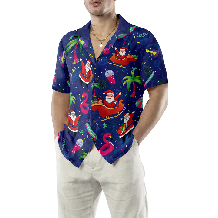 Drune | Hyperfavor Weihnachts-Hawaiian-Shirts, Santa Flamingo tropisches Mustershirt Kurzarm, Weihnachtshemd Geschenkidee für Männer und Frauen