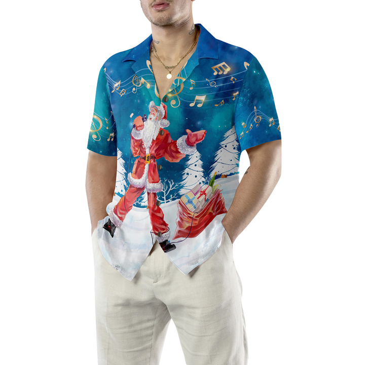 Drune | Hyperfavor Weihnachts-Hawaii-Hemden für Herren und Damen, Santa Sing Musik Hawaiian Shirt mit Knopfleiste Kurzarm