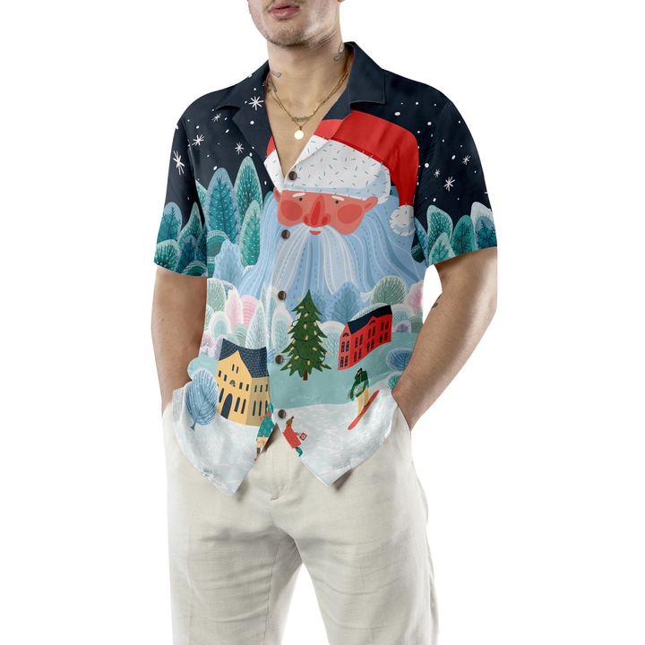 Drune | Hyperfavor Weihnachten Hawaiian Shirts für Männer und Frauen, Xmas Santa Tower Hawaiian Shirt Button Down Shirt Kurzarm