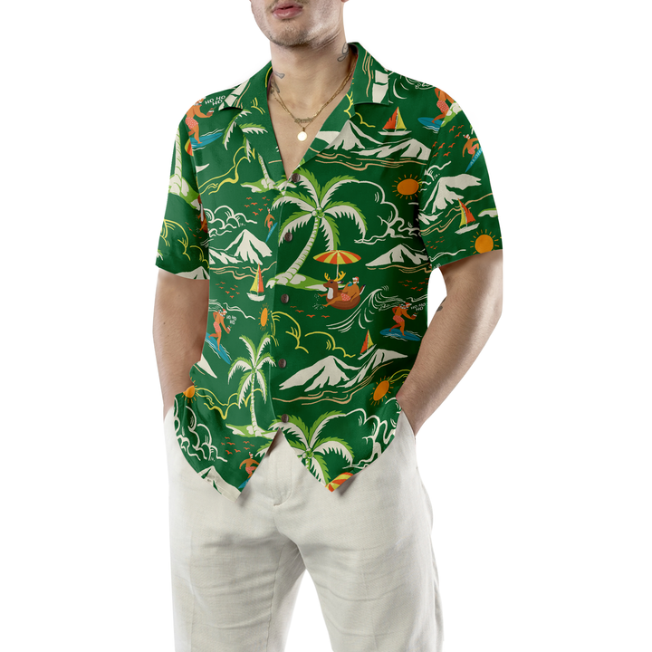 Drune | Hyperfavor Weihnachts-Hawaiian-Shirts, Santa Beach Sommermuster 2 Shirt Kurzarm, Weihnachtshemd Geschenkidee für Männer und Frauen
