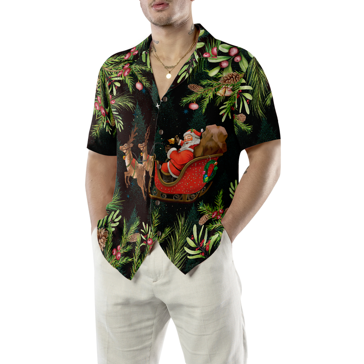 Drune | Hyperfavor Santa Santa Riding Sleigh 3 Muster Hawaiian Shirt, Weihnachtshemden Kurzarm Button-Down-Hemd Für Männer Und Frauen