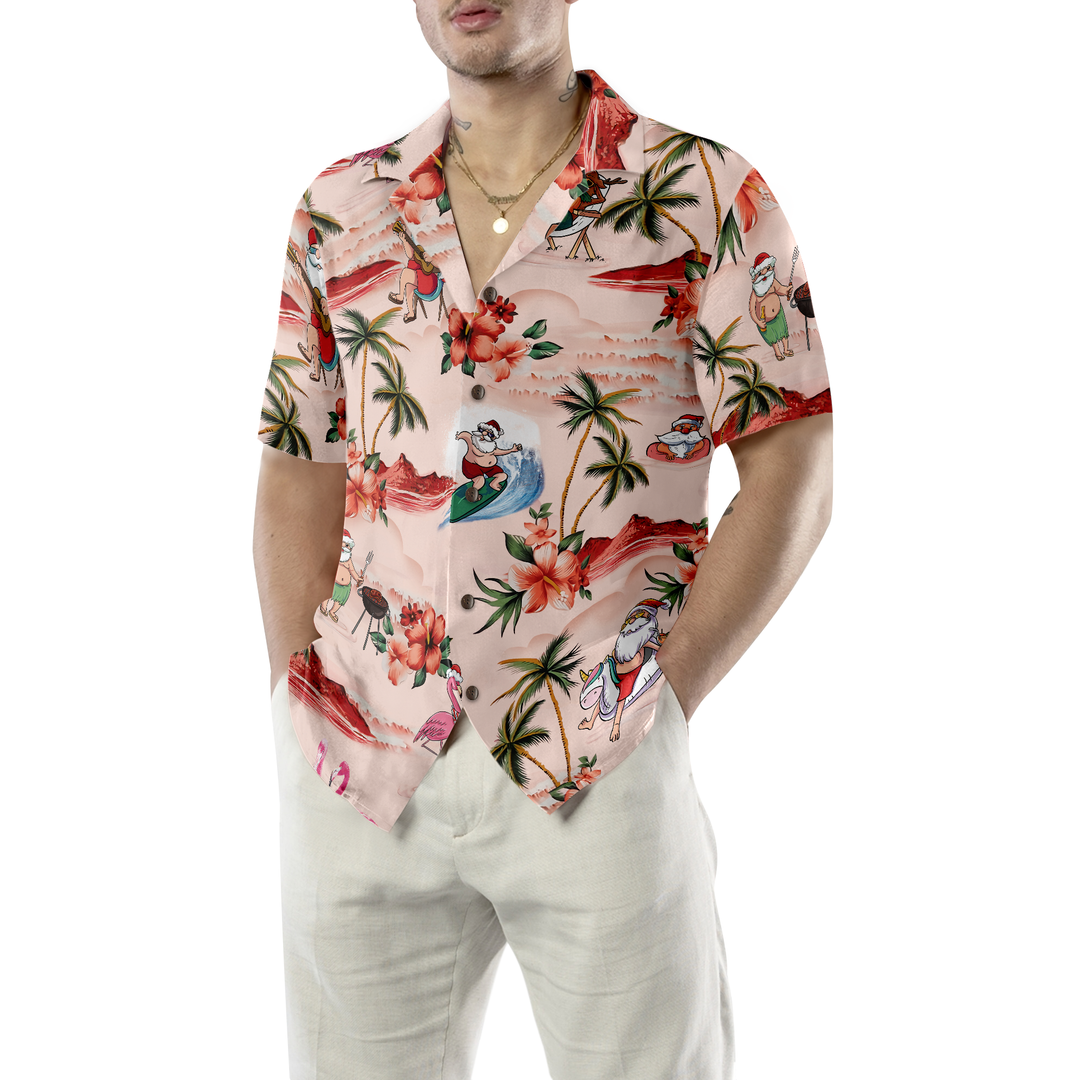 Drune | Hyperfavor Weihnachts-Hawaiian-Shirts für Männer und Frauen, Santa Strand Weihnachtsmuster Hawaiian Shirt Button-Down-Shirt Kurzarm