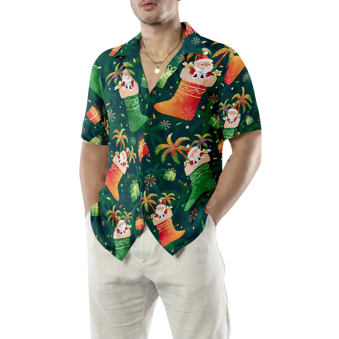 Drune | Hyperfavor Weihnachten Hawaiian Shirts, Santa Weihnachtsstrumpf Muster Shirt Kurzarm, Weihnachtshemd Geschenkidee für Männer und Frauen