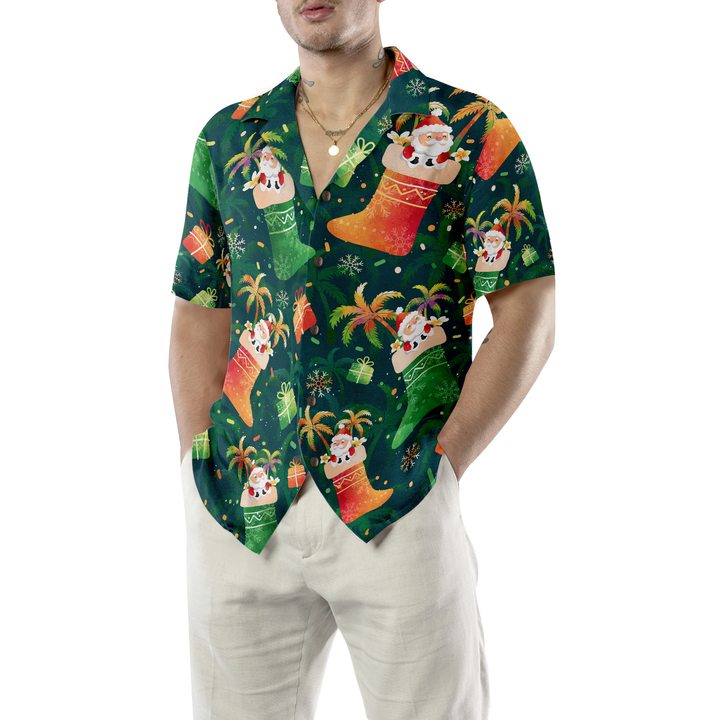 Drune | Hyperfavor Weihnachten Hawaiian Shirts, Santa Weihnachtsstrumpf Muster Shirt Kurzarm, Weihnachtshemd Geschenkidee für Männer und Frauen