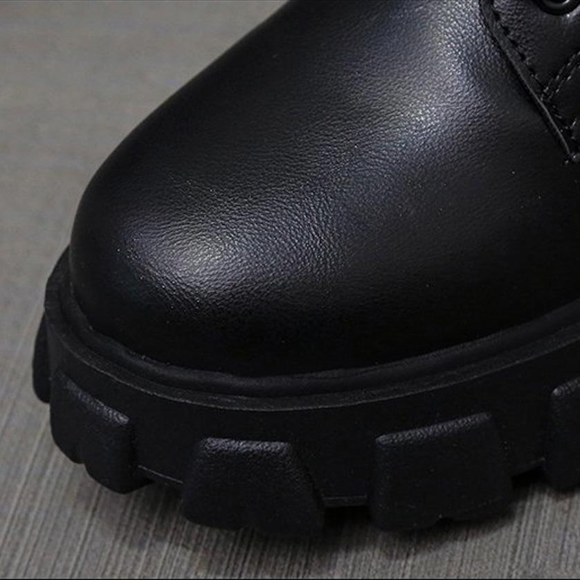 Drune | Moderne Schnürverschluss Reißverschluss Seiten Profilsohle Chunky Heel Stiefel Bis Zur Wade