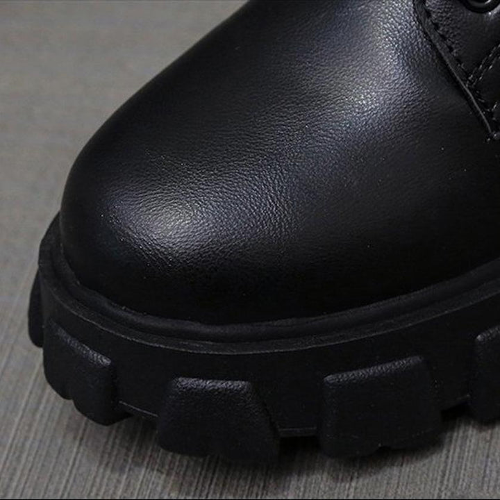 Drune | Moderne Schnürverschluss Reißverschluss Seiten Profilsohle Chunky Heel Stiefel Bis Zur Wade