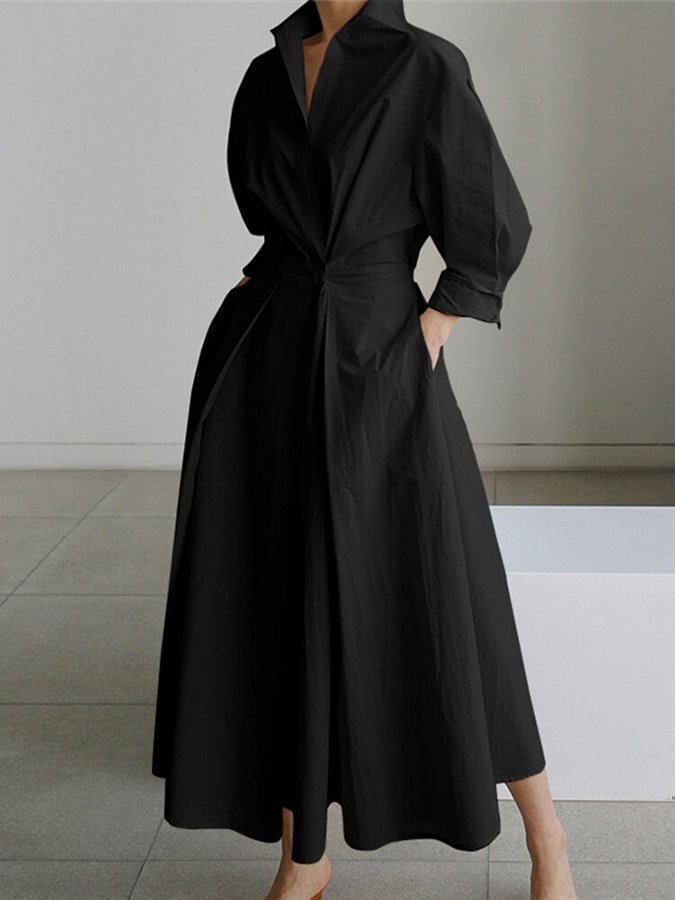 Drune | Elegantes Hemdblusen-Maxi-Kleid mit Gürtel für Damen