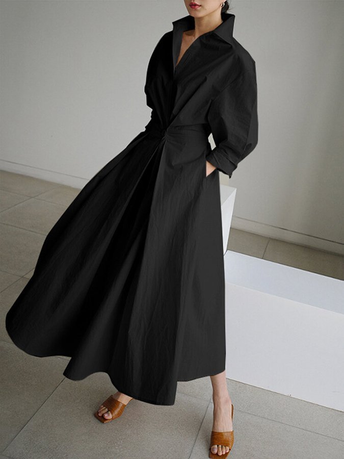 Drune | Elegantes Hemdblusen-Maxi-Kleid mit Gürtel für Damen