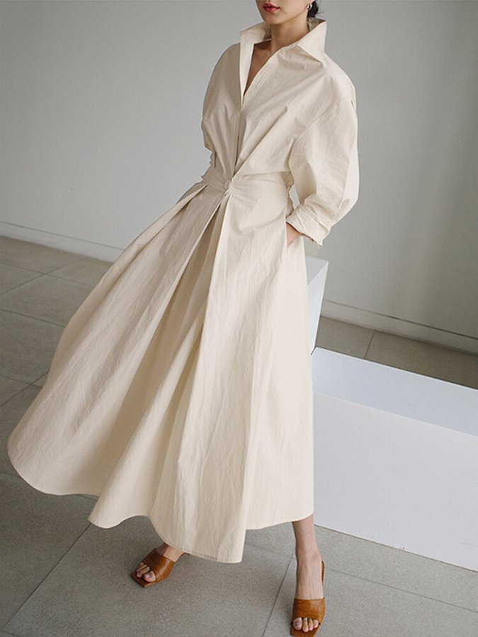 Drune | Elegantes Hemdblusen-Maxi-Kleid mit Gürtel für Damen