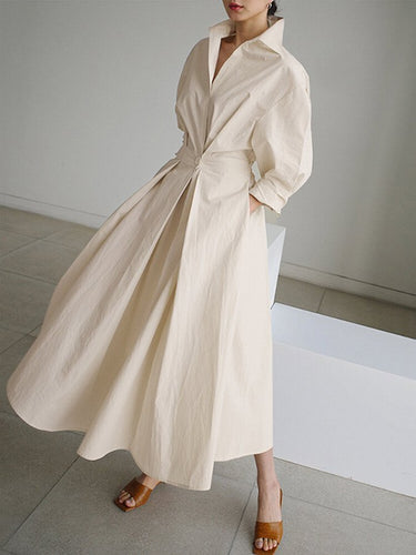 Drune | Elegantes Hemdblusen-Maxi-Kleid mit Gürtel für Damen