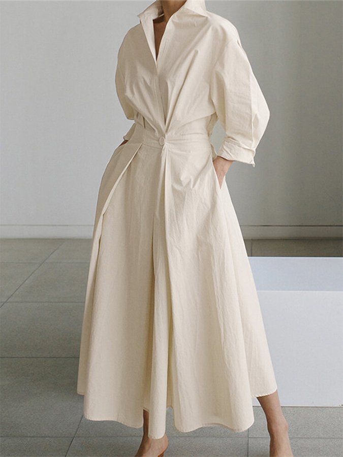 Drune | Elegantes Hemdblusen-Maxi-Kleid mit Gürtel für Damen