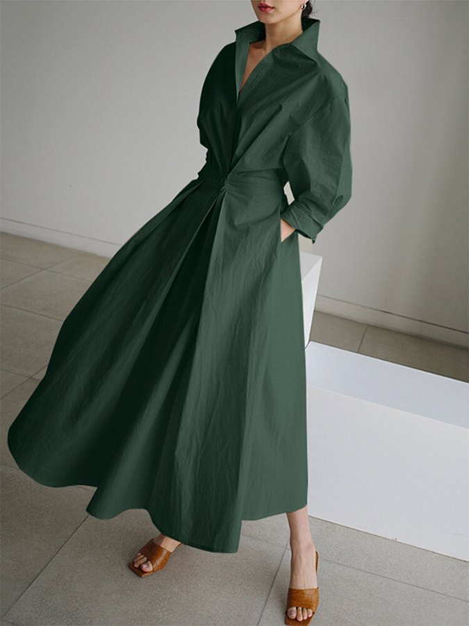 Drune | Elegantes Hemdblusen-Maxi-Kleid mit Gürtel für Damen