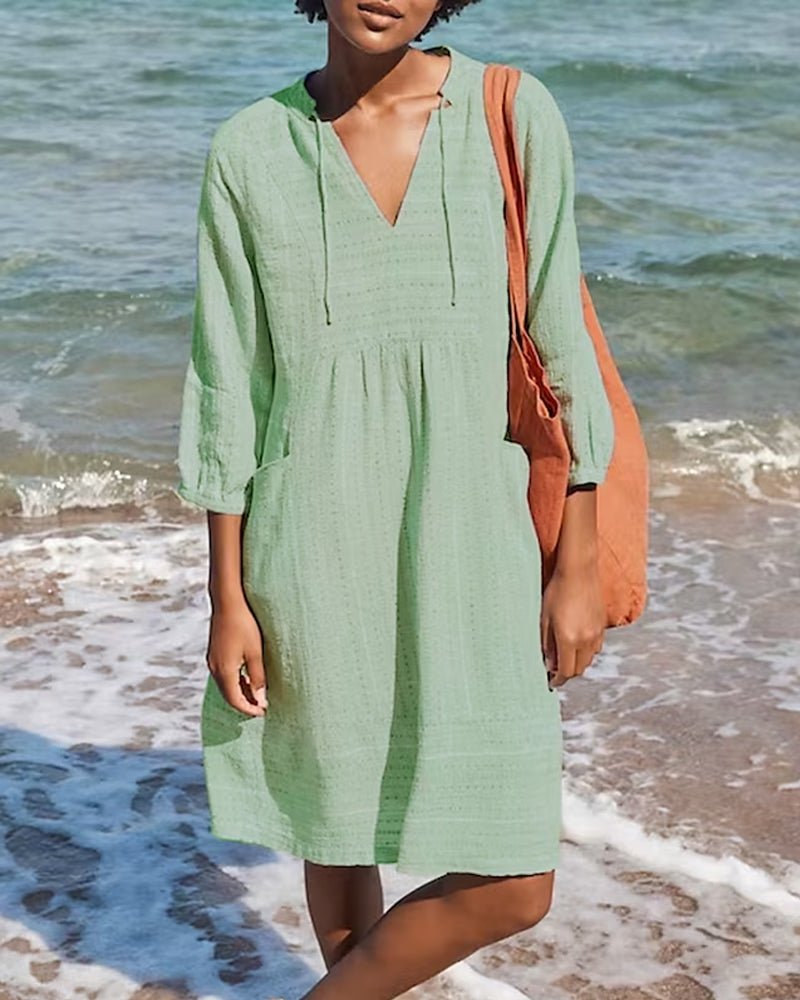 Drune | Entspannendes Boho Hemdblusenkleid mit V-Ausschnitt für Damen
