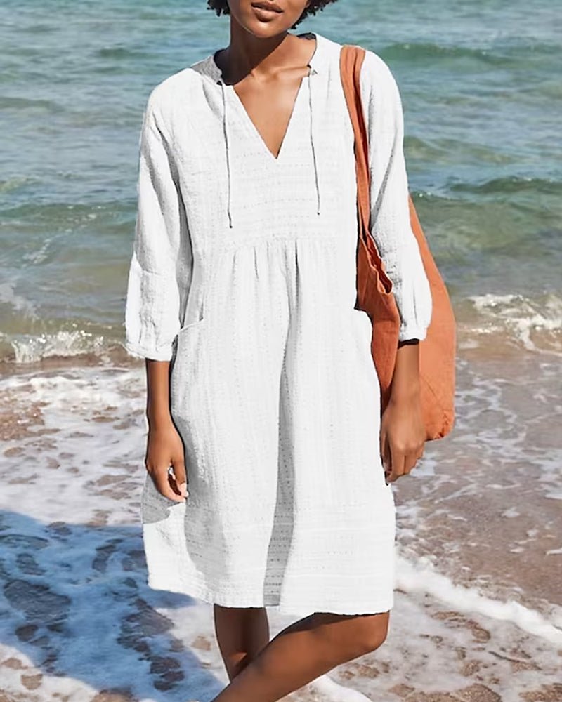 Drune | Entspannendes Boho Hemdblusenkleid mit V-Ausschnitt für Damen
