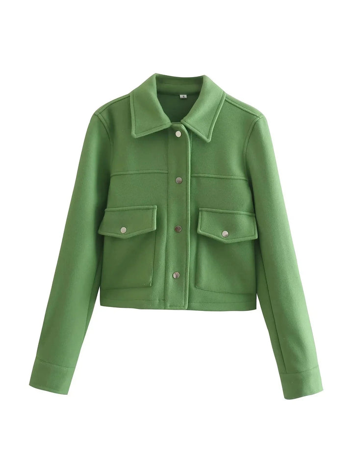 Drune | Kurze Jacke Wollmischung Figurbetontes Modell Utility Stil Knopfverschluss