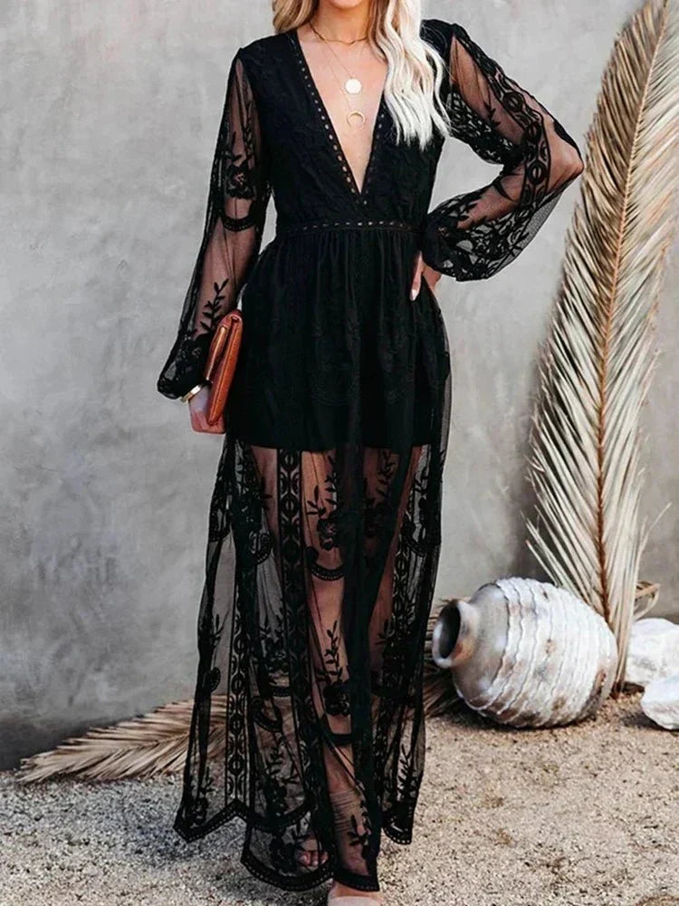 Drune | Elegantes und Fließendes Boho Spitzen-Maxikleid für Damen
