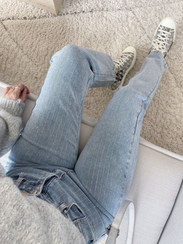 Drune | Denim Sparkle Pants mit Glitzer