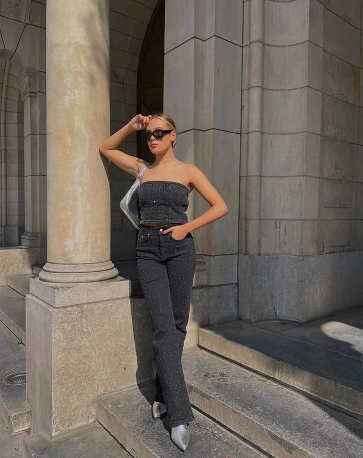 Drune | Denim Sparkle Pants mit Glitzer