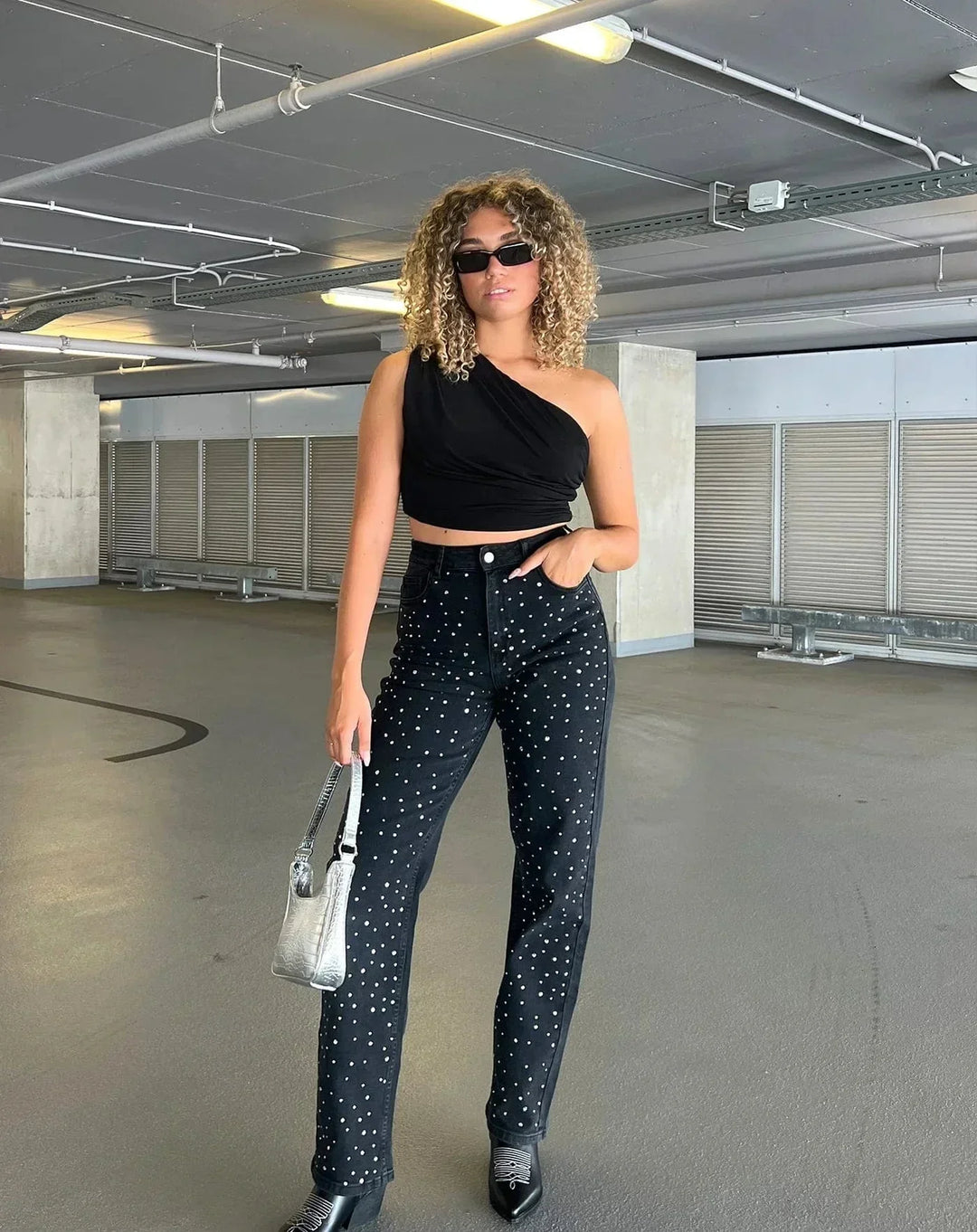 Drune | Denim Sparkle Pants mit Glitzer