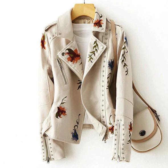Drune | Damenlederjacke mit floralem Muster