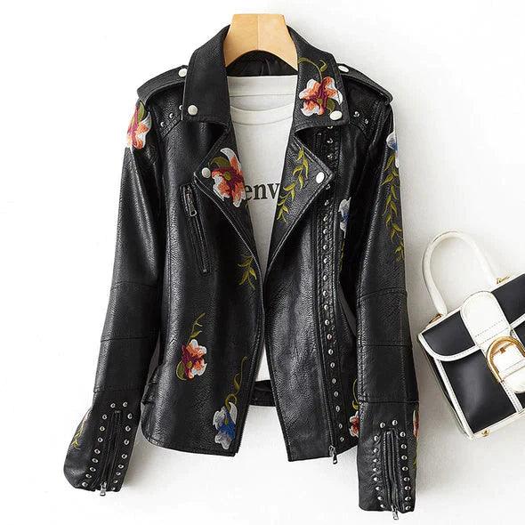 Drune | Damenlederjacke mit floralem Muster
