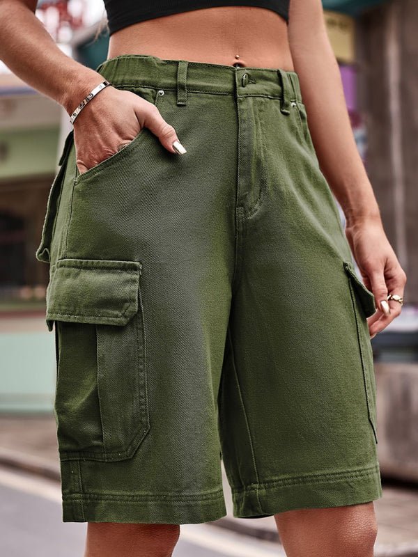 Drune | Neue elastische Taillenschnitt-Denim-Cargo-gehäkelte Shorts